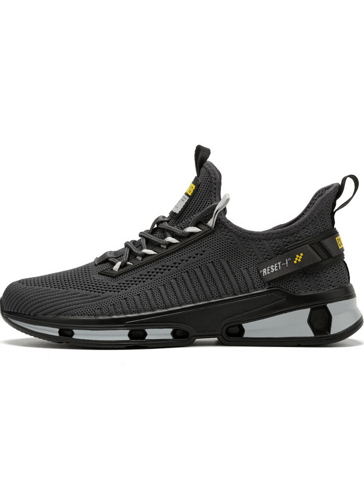 Shock Absorbing Breathable Non-slip Men's Sneakers SF1412 in black with mesh upper and lace-up design for comfort.